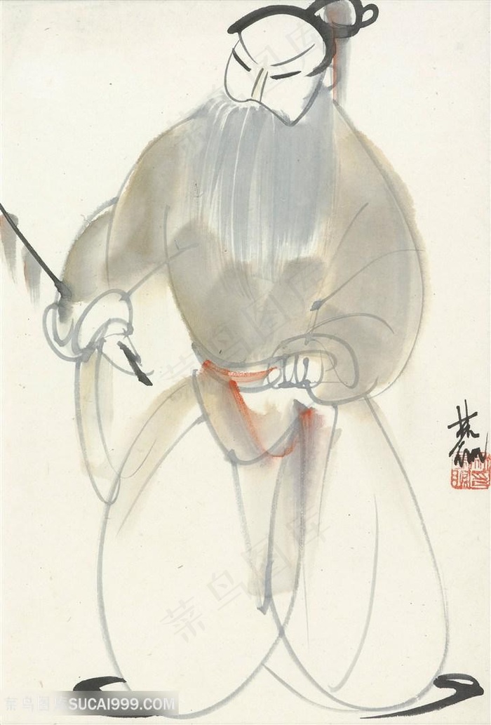 林风眠手绘胡须男装饰画