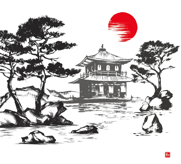 中国山水画水墨图案素材04ai矢量模版下载