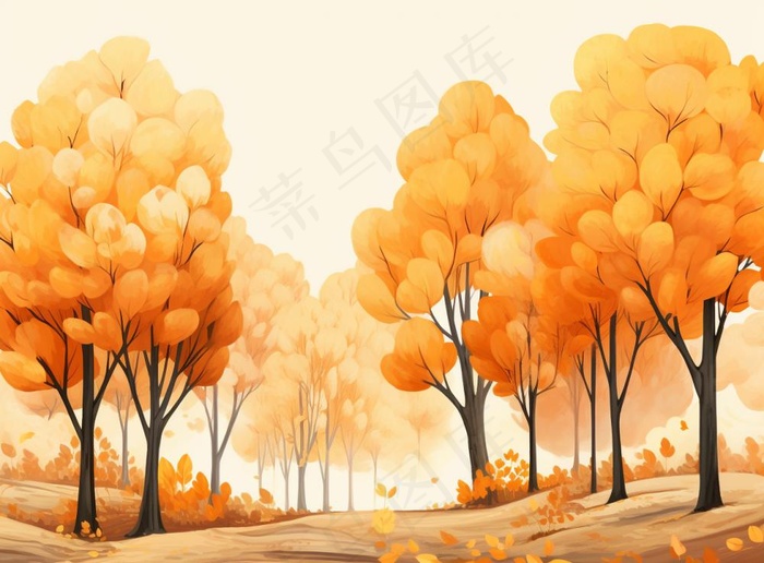 秋季树林黄色树叶卡通插画素材背景(1280x944)