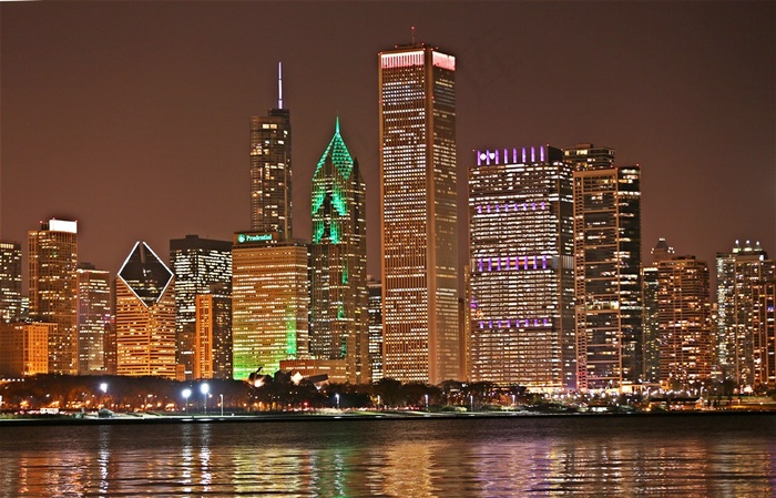 美国芝加哥夜景风景图片