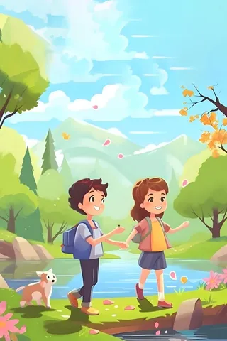 蓝天白云户外春游旅行大自然背景