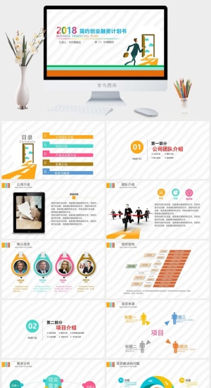 简约创业融资计划书PPT模板预览图
