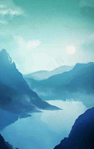 中国风云雾山脉河流湖面意境植物
