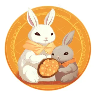 中秋月饼玉兔插画免抠