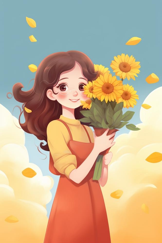 教师花束线条绘画背景