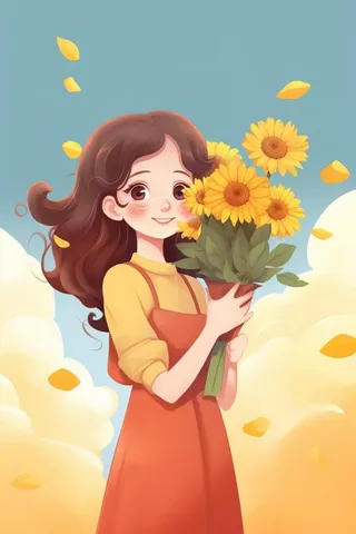 教师花束线条绘画背景