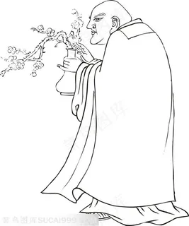 梅花瓶和尚的手绘线描108罗汉矢量PNG绘画图片