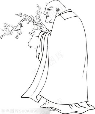 梅花瓶和尚的手绘线描108罗汉矢量PNG绘画图片