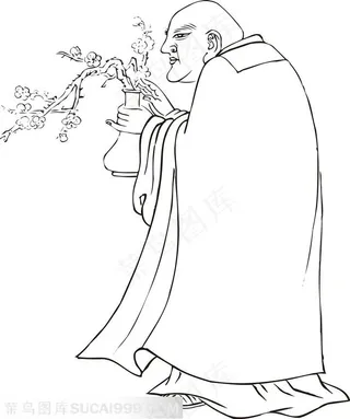 梅花瓶和尚的手绘线描108罗汉矢量PNG绘画图片