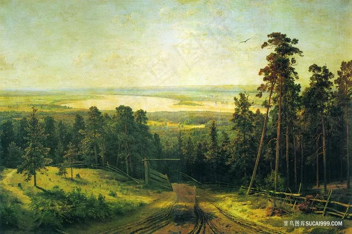 田园树林美景油画