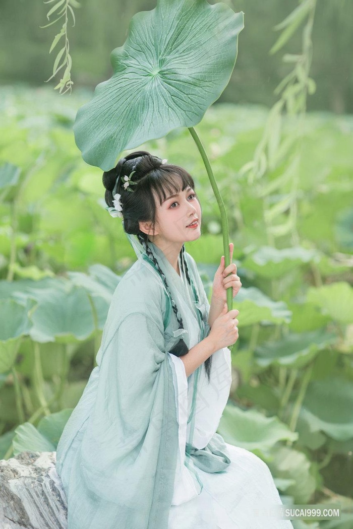 超清荷叶边主题古风清纯美女写真摄影图片