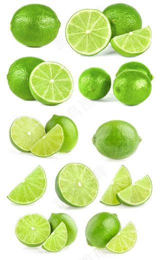一组新鲜青柠檬高清图片下载