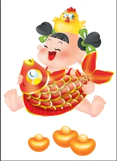 免抠童子鲤鱼素材