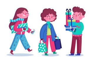 冬天服饰服装冬装穿冬装保暖冬季卡通人物男女装Ai矢量图片素材