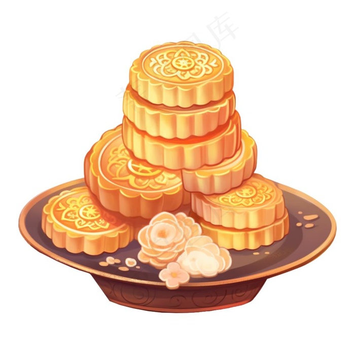 中秋月饼美食插画免抠(1024x1024)