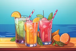 夏日冰饮水果果汁汽水卡通插画