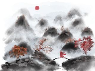 中国风毛笔艺术绘画PSD素材