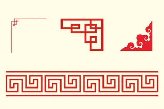 中国风古典传统图案边框纹理祥云灯笼装饰线条PSD背景素材