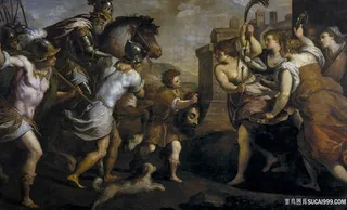 人群争斗油画风景画