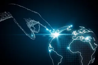 蓝色手指点击地球创意光效科技背景高清图片