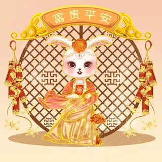 手绘2023兔年新年卡通兔子形象IP插画元素PSD设计素材png图案