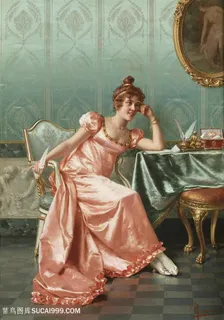 欧洲宫廷客厅妇女油画