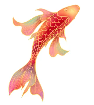 手绘烫金国潮中国风卡通锦鲤鱼金鱼插画装饰元素PSD设计素材