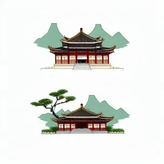 中国古代建筑插画png免抠