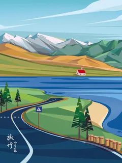 道路风光景色绘画PSD素材