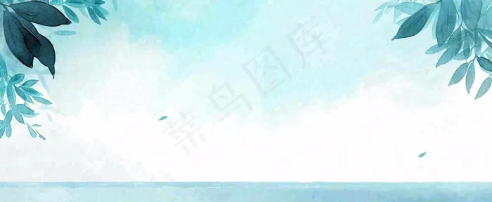夏天海面清新绿植简约插画，夏至春分谷雨(1712x704)