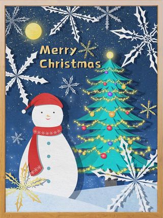 圣诞节插画圣诞雪人和圣诞树