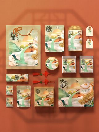 高端文创样机素材产品中国风国潮logo礼盒包装VI智能贴图PSD模板