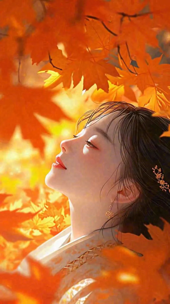 秋天秋季落叶美人，阳光落日秋叶，立秋秋分(816x1456)