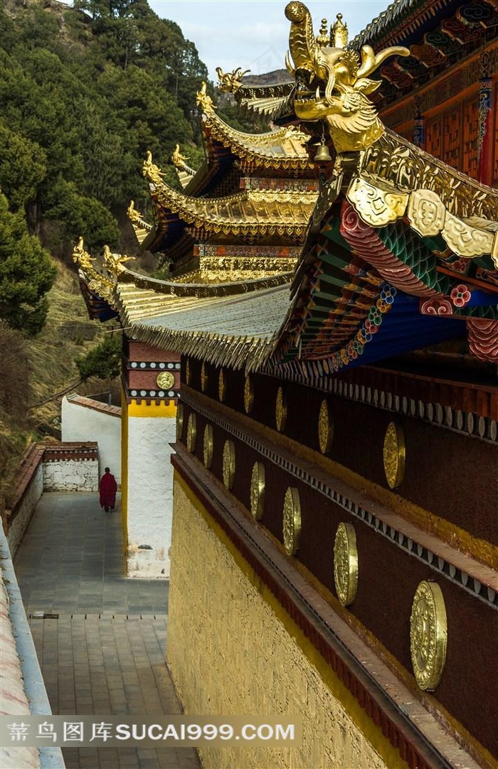 著名藏传佛教寺院甘南达仓郎木赛赤寺古典建筑摄影写真