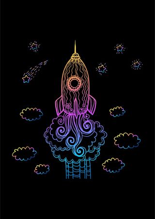 科幻渐变线条火箭升空
