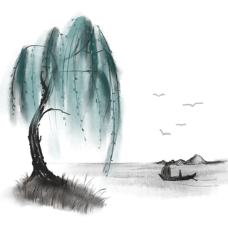 春天绿色春季水墨柳树柳条柳叶春季海报设计PNG免扣素材