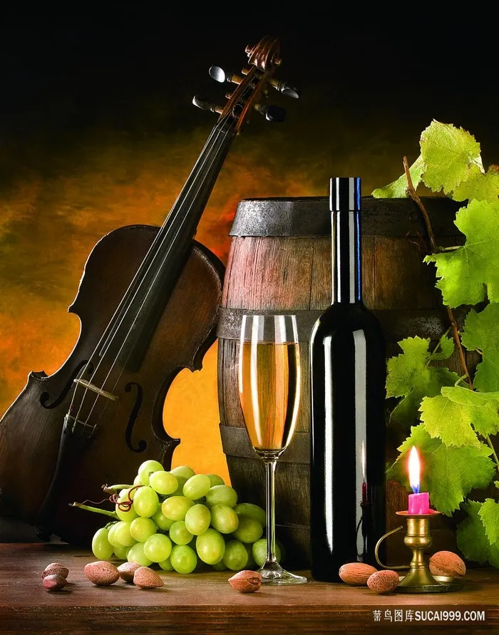 葡萄木桶红酒油画