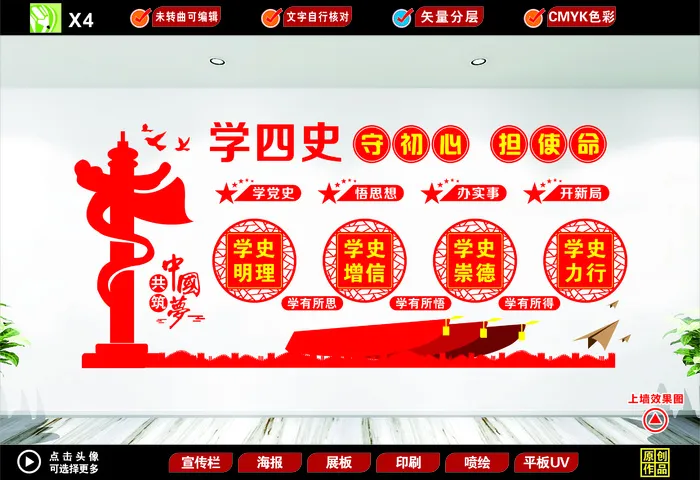 学四史文化墙(含上墙效果)cdr矢量模版下载
