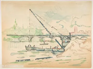 水彩公园道路美景装饰画