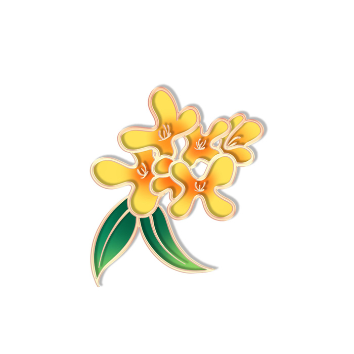 国潮风立体浮雕金边手绘花朵花卉PSD设计PNG免扣图片元素素材