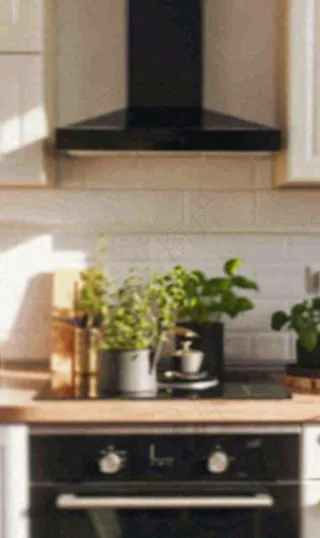 现代简约厨房朦胧摄影厨具家具摄影图