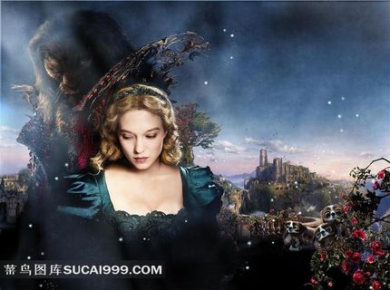 童话城堡前的美女与野兽电影海报