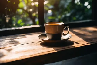 窗台上的咖啡杯阳光摄影图