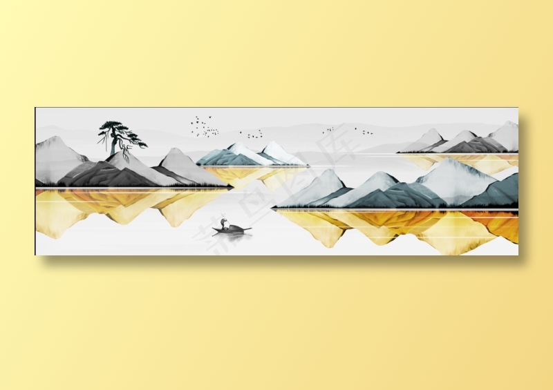 轻奢简约山水花鸟树木帆船客厅卧室玄关画酒店装饰画高清背景图免扣元素