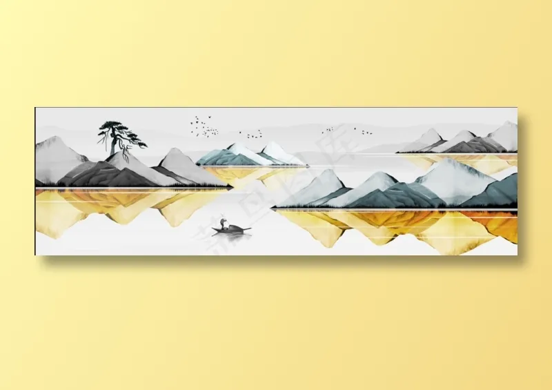 轻奢简约山水花鸟树木帆船客厅卧室玄关画酒店装饰画高清背景图免扣元素