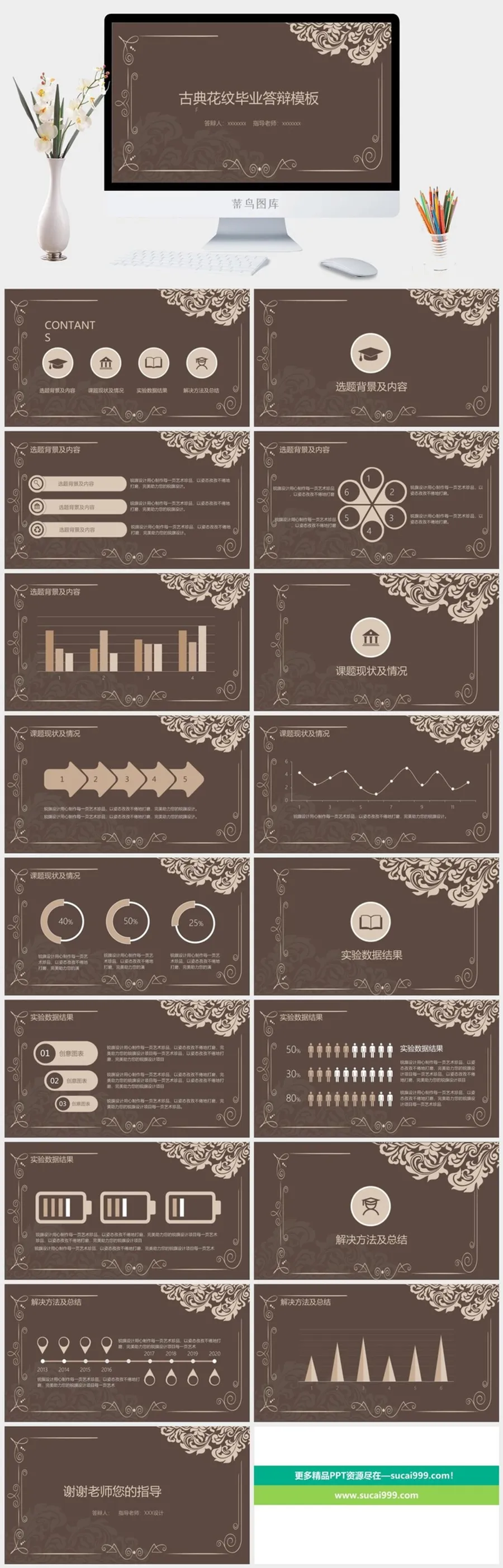 古典花纹毕业答辩PPT模板