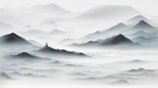 大气写意中国传统水墨画山水插画壁纸-决眦