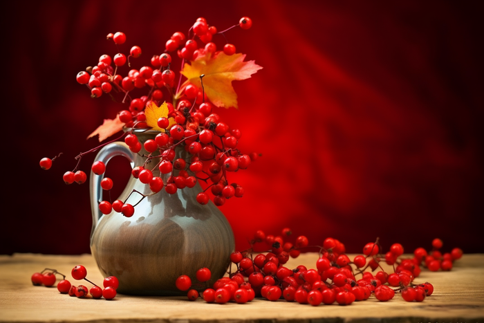 花瓶插花的冬青银柳摄影图