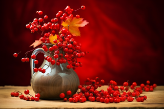 花瓶插花的冬青银柳摄影图