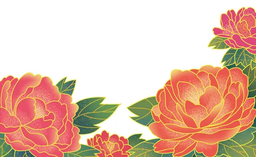 手绘国潮中国风古典牡丹花国花花卉装饰图案PSD设计素材